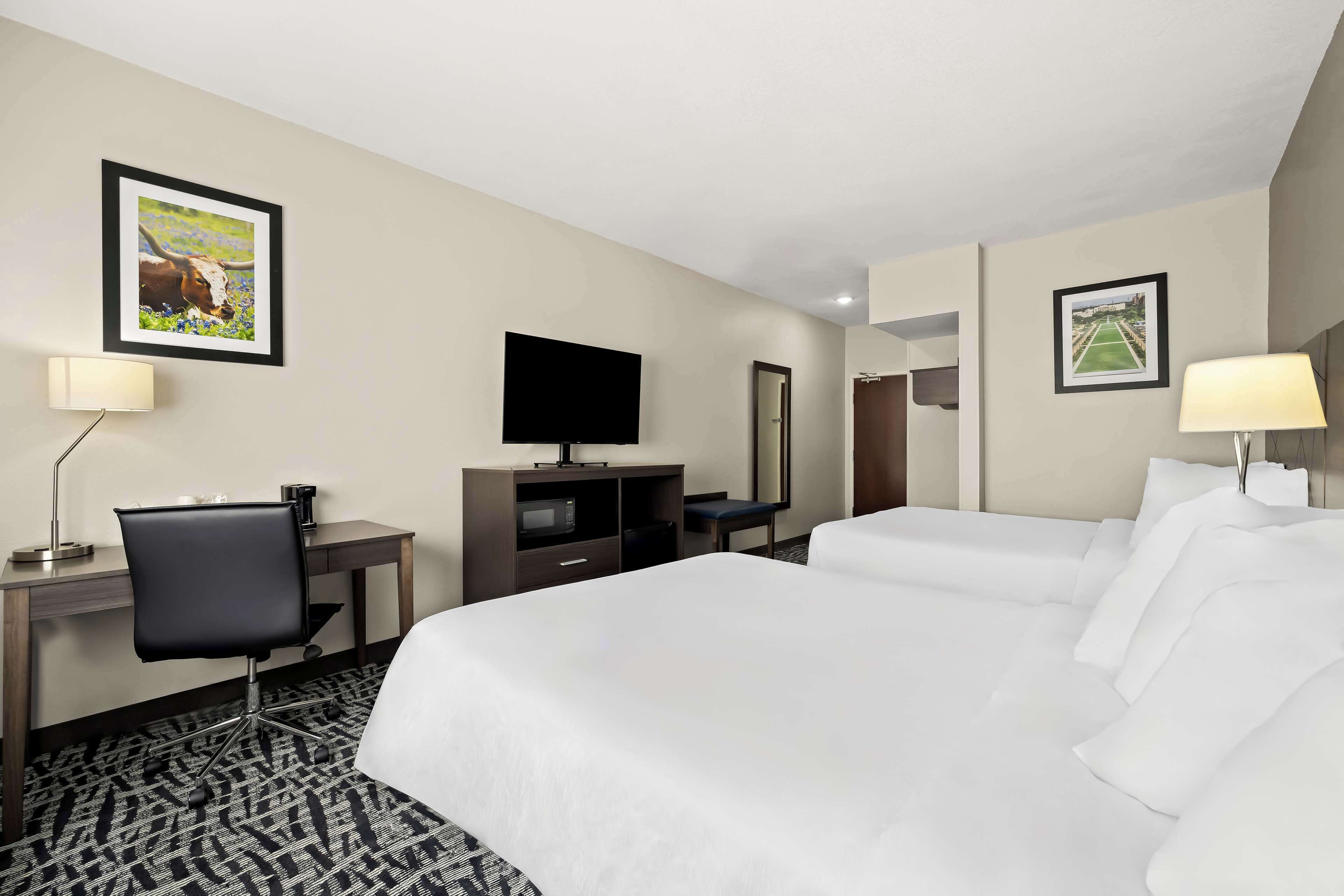 standard room, 2 queen beds, accessible, refrigerator & microwave | 1 bedroom, desk, laptop workspace, iron/ironing board