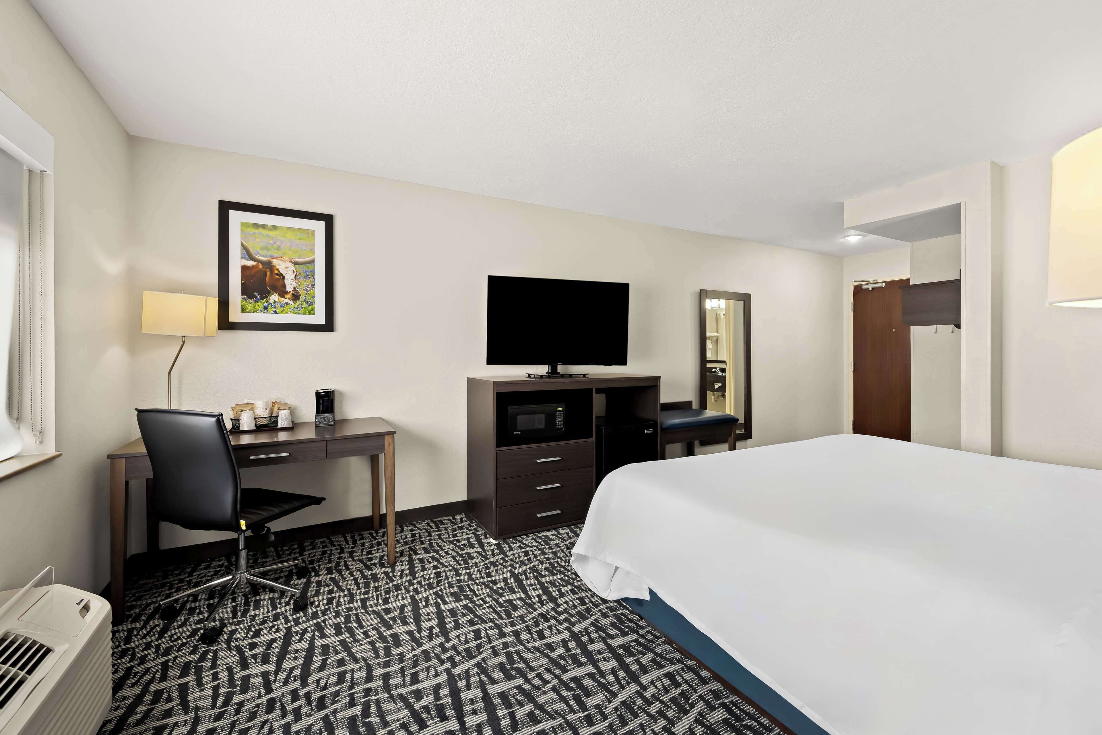 standard room, 1 king bed, non smoking, refrigerator & microwave | 1 bedroom, desk, laptop workspace, iron/ironing board