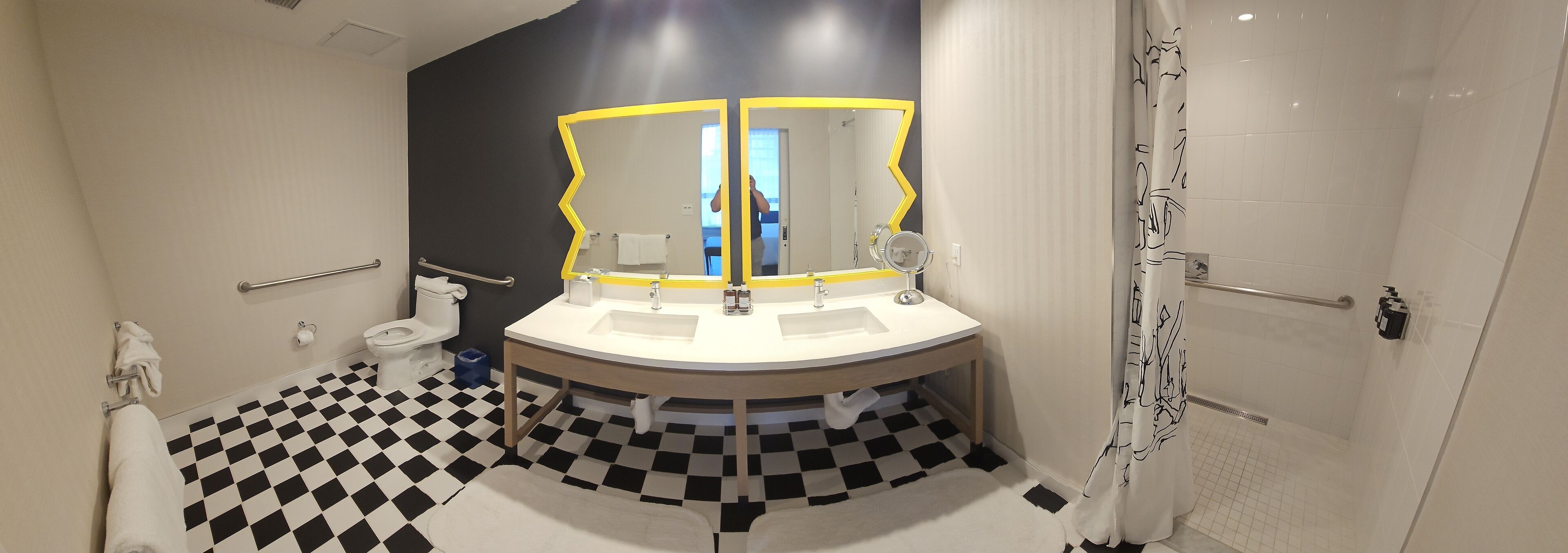 suite, accessible | bathroom | rainfall showerhead, designer toiletries, hair dryer, bathrobes