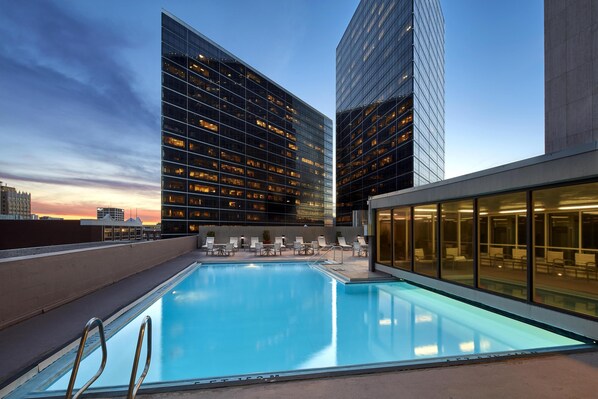 Indoor pool, outdoor pool, sun loungers