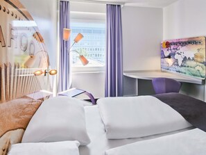 1 bedroom, desk, laptop workspace, blackout curtains