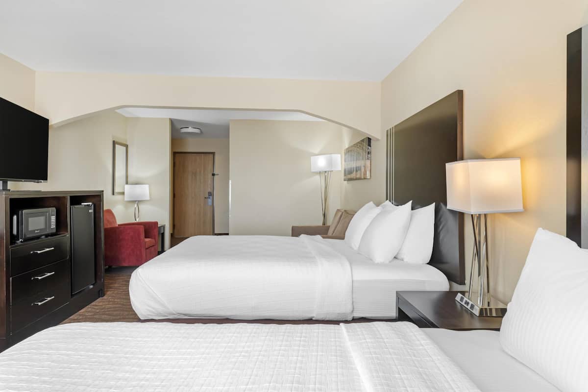 Standard Room, 2 Queen Beds, Non Smoking, Refrigerator & Microwave | In-room safe, desk, iron/ironing board, free WiFi