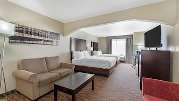 Habitación estándar, 2 camas de matrimonio, no fumadores, frigorífico y microondas | Caja fuerte, escritorio, tabla de planchar con plancha y wifi gratis