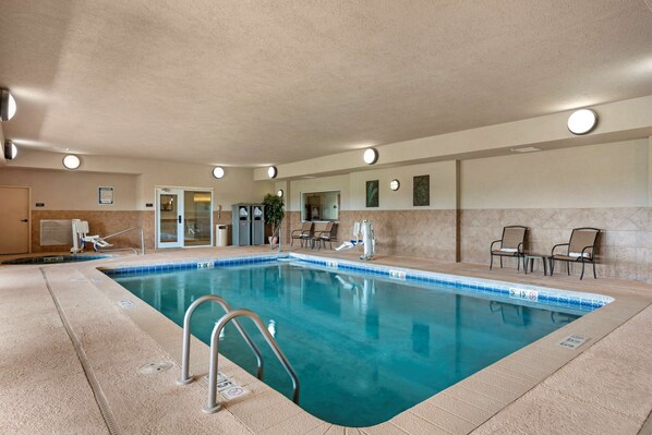 Indoor pool, open 6:00 AM to 10:30 PM, pool loungers