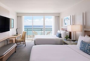 Habitación, 2 camas de matrimonio, frente al mar | Ropa de cama de alta calidad y edredones de plumas