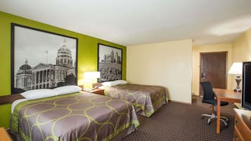 Desk, blackout drapes, iron/ironing board, cribs/infant beds