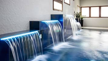 Indoor pool, open 8:00 AM to 10:30 PM, pool loungers