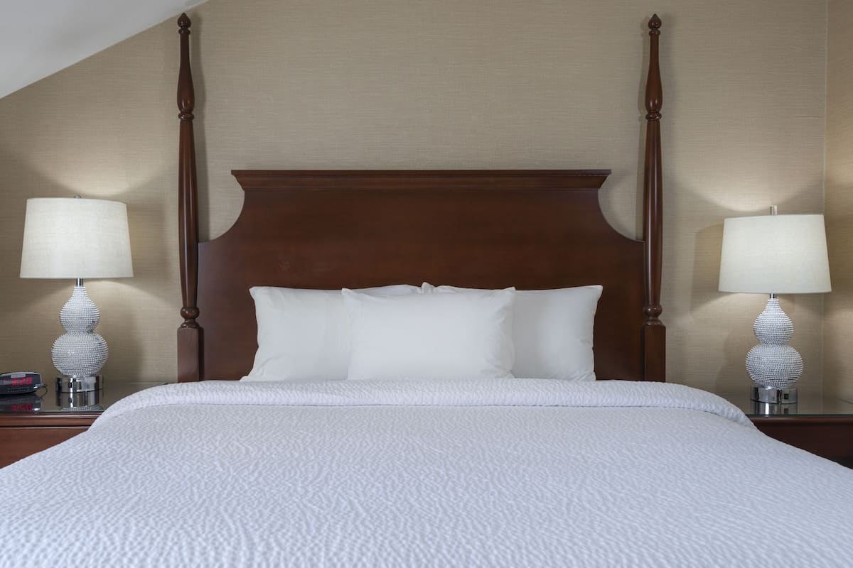 Hypo-allergenic bedding, desk, laptop workspace, iron/ironing board