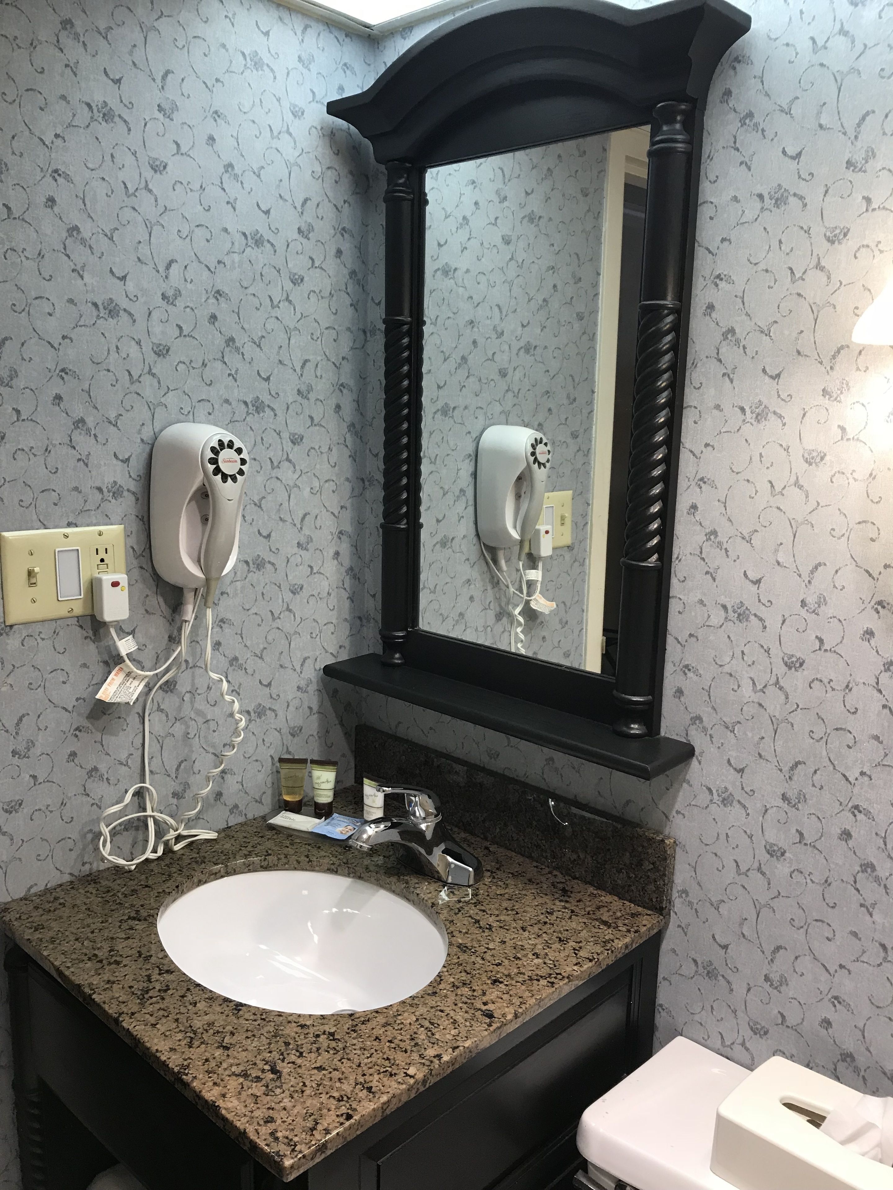 free toiletries, hair dryer, towels