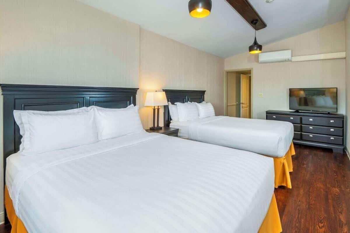 Premium bedding, blackout drapes, soundproofing, iron/ironing board