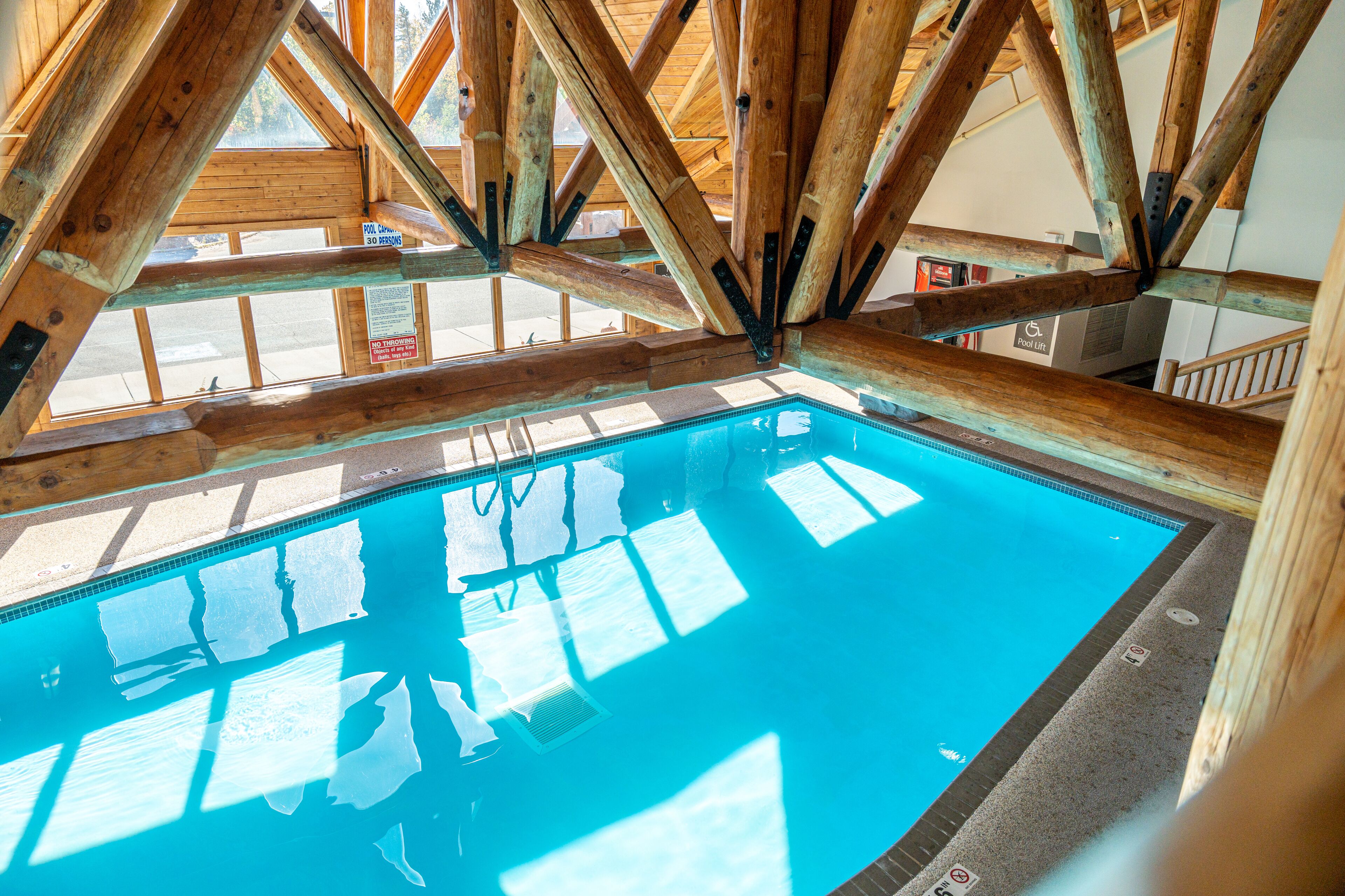 indoor pool, pool loungers
