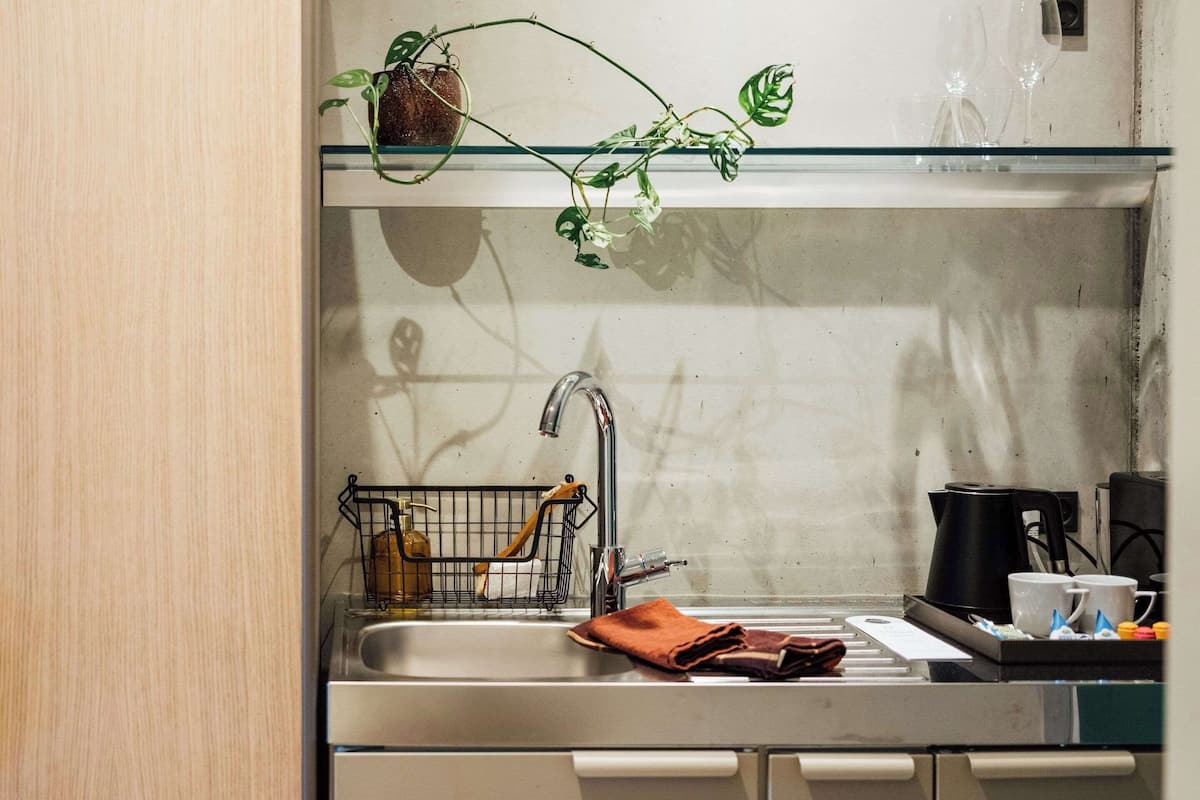 studio | premium bedding, desk, laptop workspace, iron/ironing board