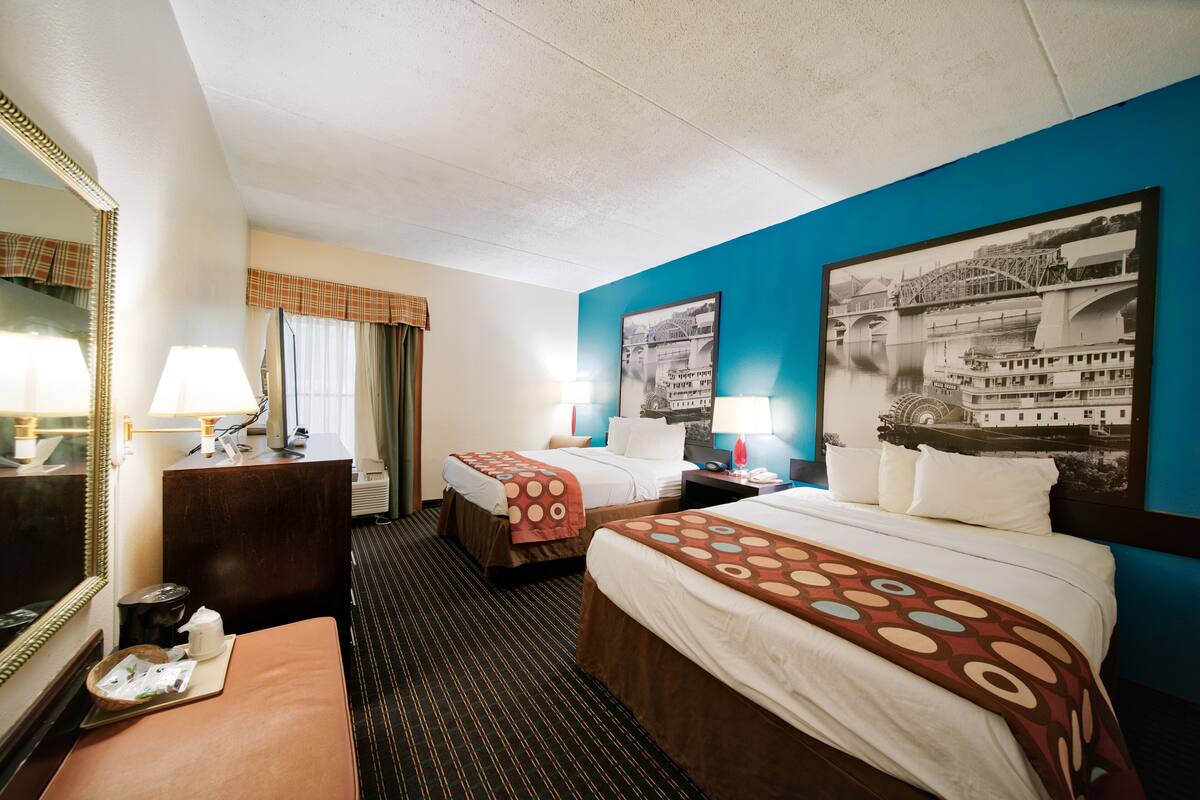 Standard Room, 2 Queen Beds, Refrigerator | 1 bedroom, premium bedding, desk, blackout drapes