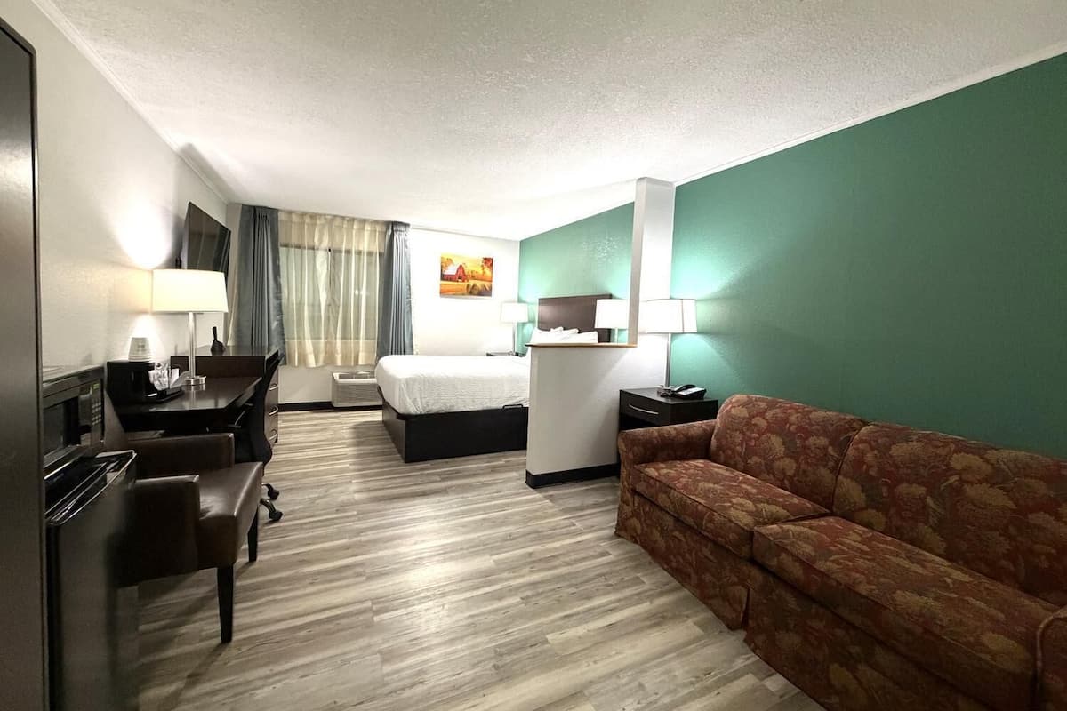 Suite, 1 Queen Bed, Non Smoking | Desk, laptop workspace, iron/ironing board, cribs (free)
