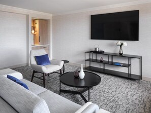 Presidential Suite, 1 King Bed | Living area | 49-inch LCD TV with premium channels, TV, video-game console