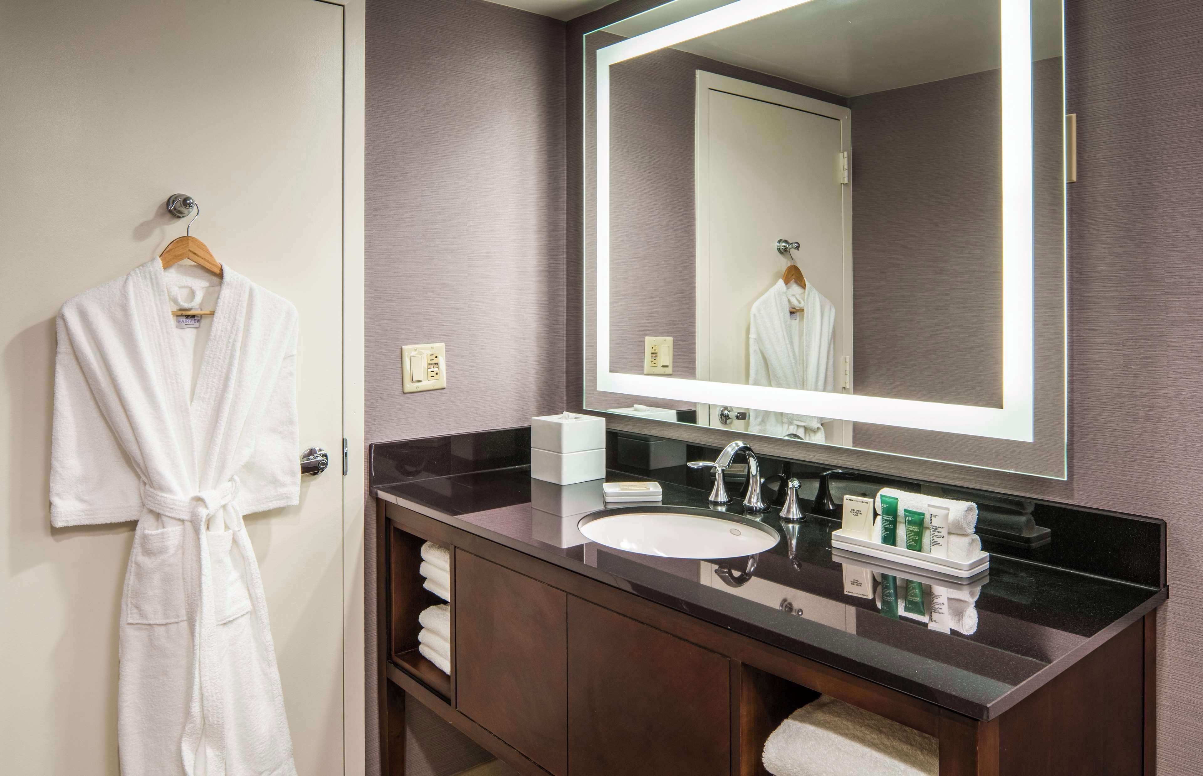 combined shower/bathtub, free toiletries, hair dryer, towels