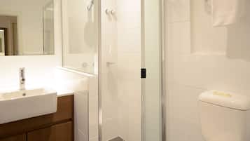 Eco-friendly toiletries, hair dryer, towels, soap