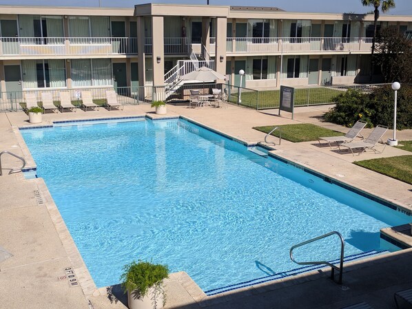 Outdoor pool, sun loungers