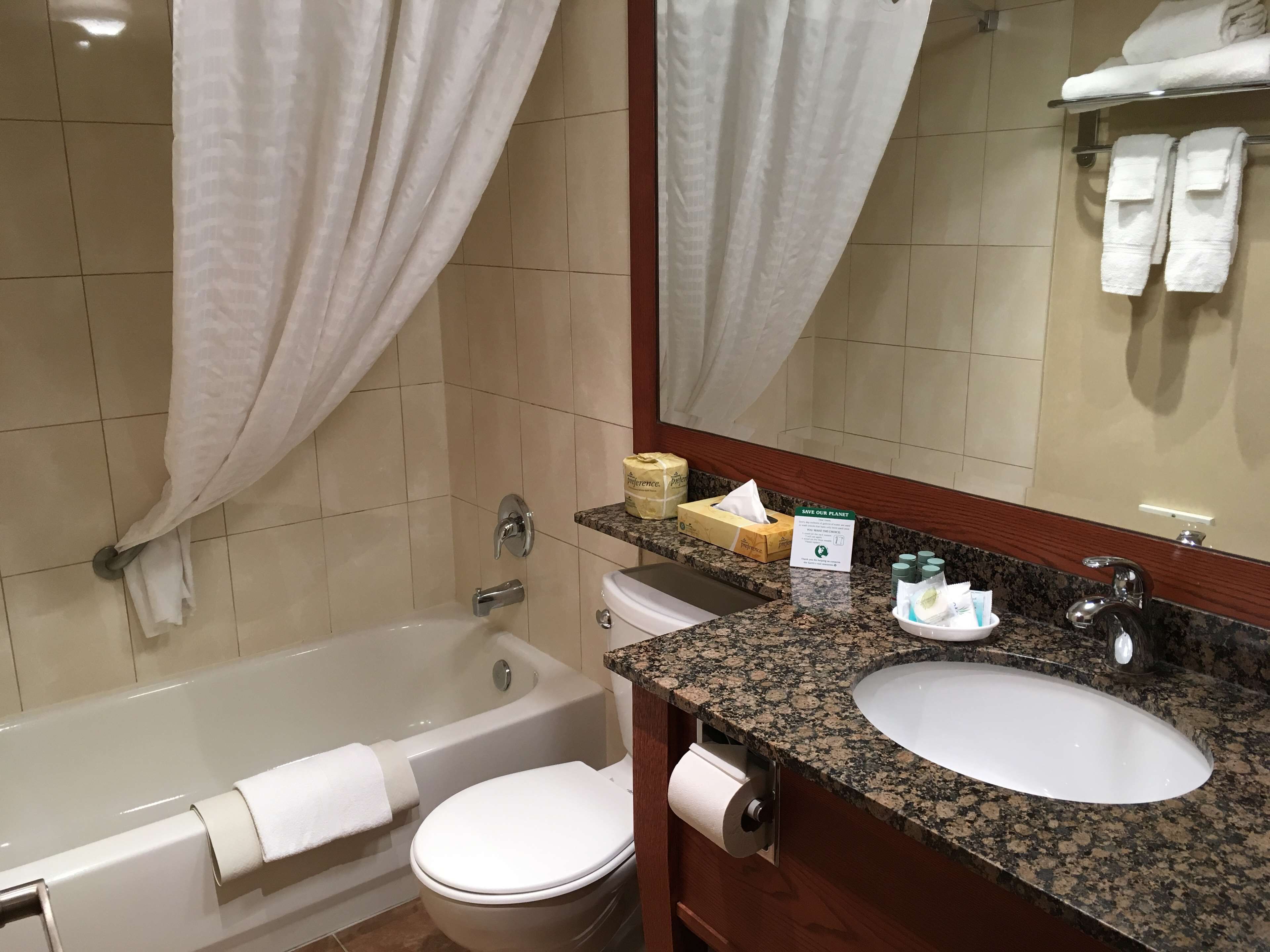 free toiletries, hair dryer, towels, soap