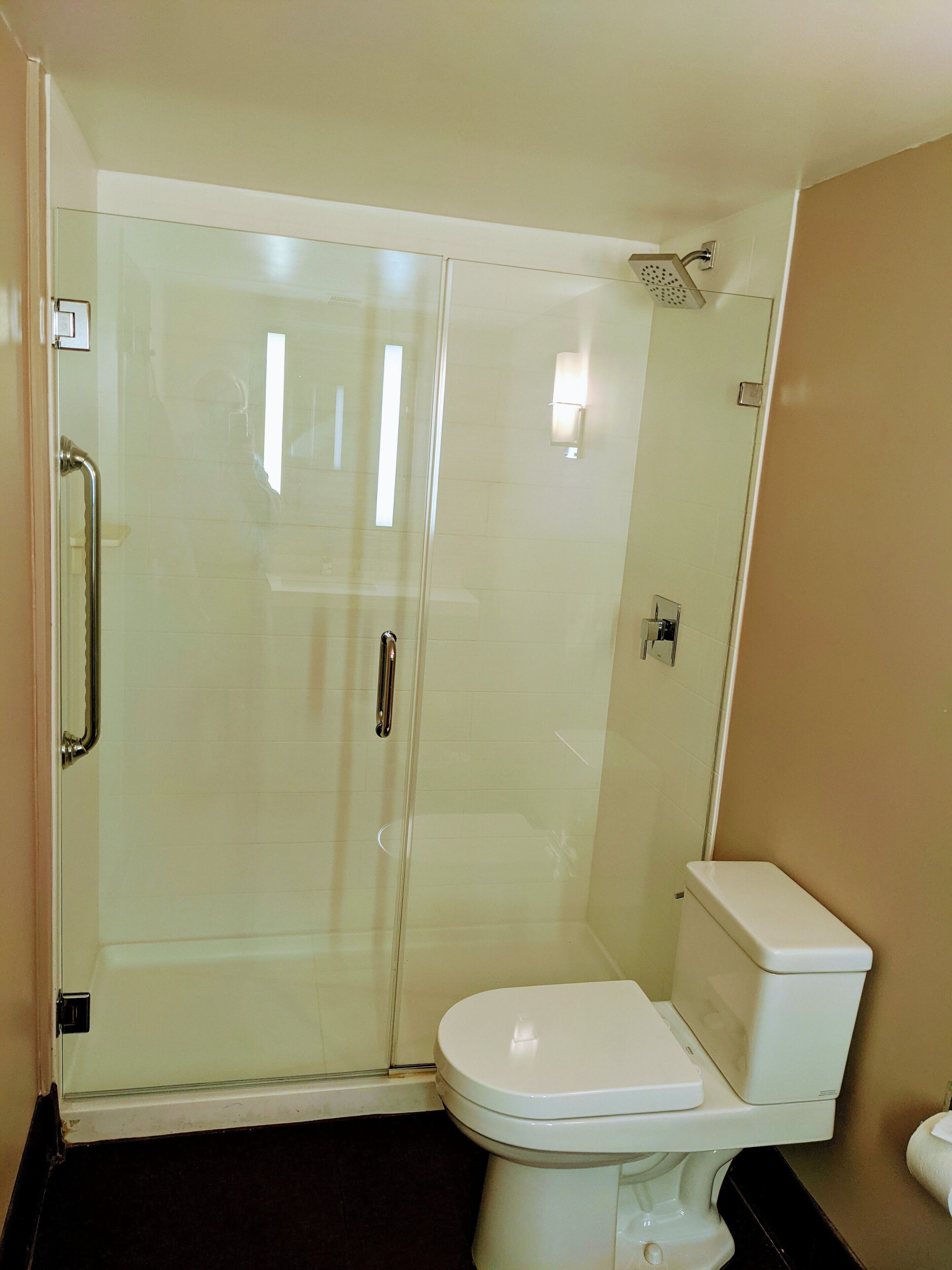 combined shower/bathtub, free toiletries, hair dryer, towels