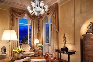 Junior Suite Palace, Lake View | Minibar, in-room safe, desk, laptop workspace