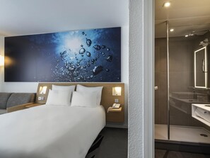 Premium bedding, desk, blackout curtains, soundproofing