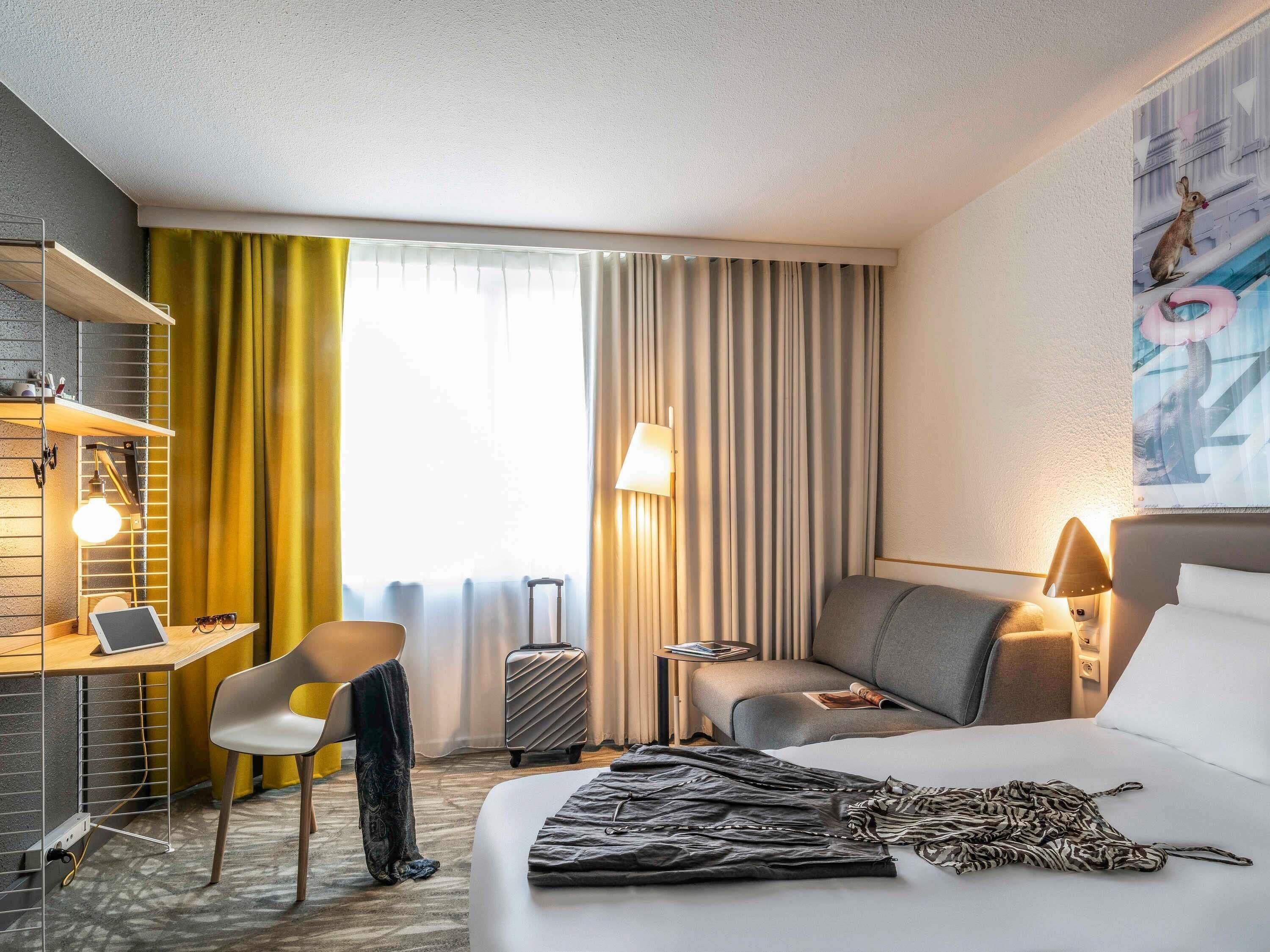 Premium bedding, desk, blackout curtains, soundproofing