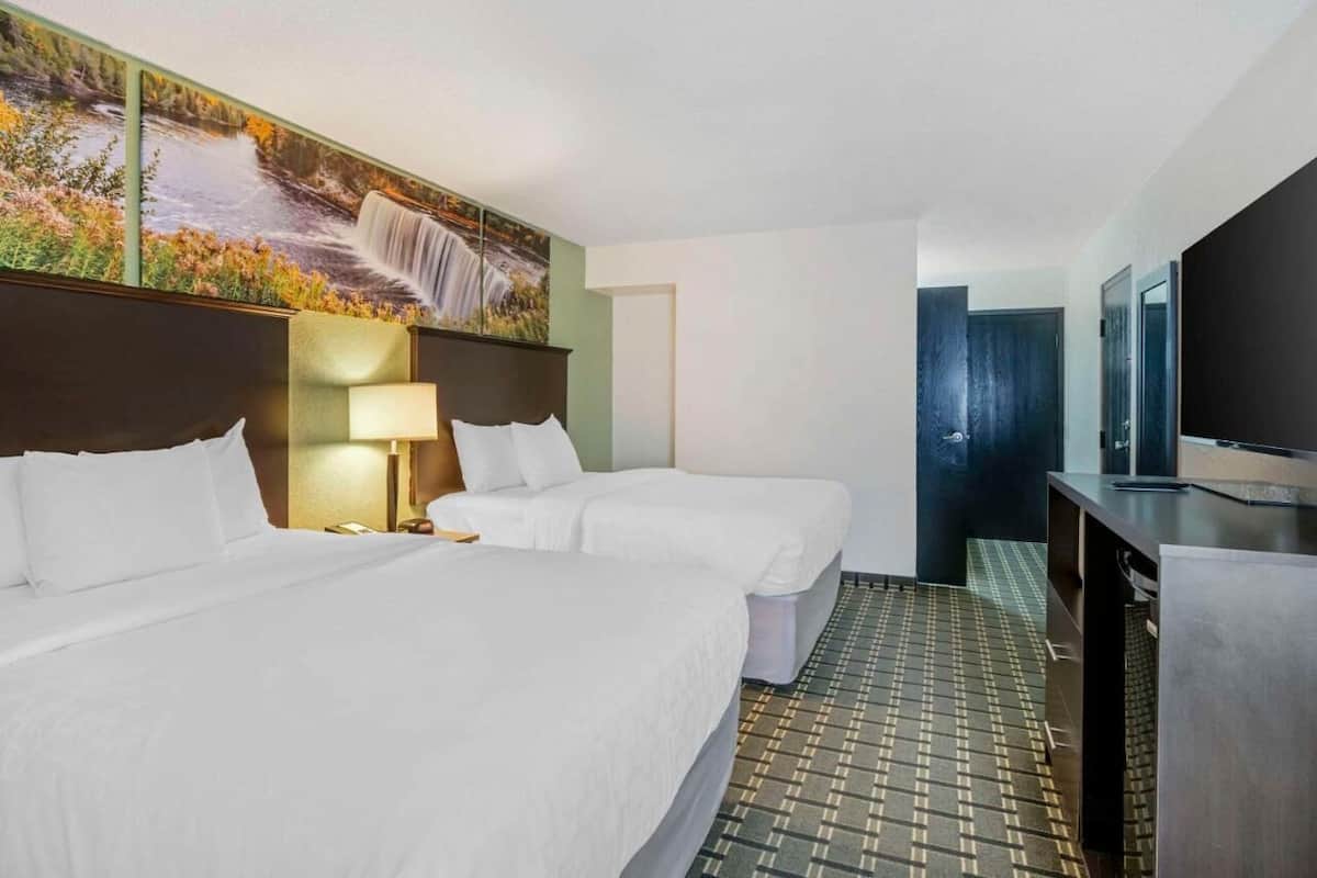 Hypo-allergenic bedding, in-room safe, laptop workspace