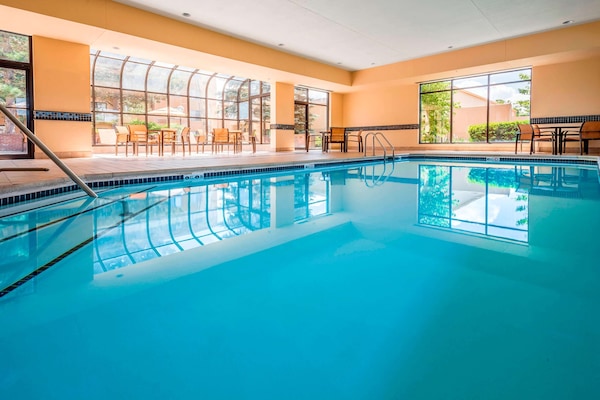 Indoor pool, open 10:00 AM to 10:00 PM, sun loungers