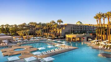 10 outdoor pools, open 6:00 AM to 11:00 PM, cabanas (surcharge)