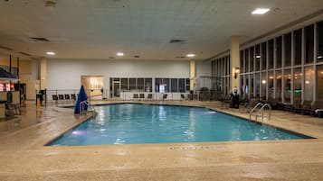 Indoor pool, open 9:30 AM to 11:00 PM, pool loungers
