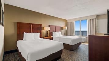 Premium bedding, blackout curtains, iron/ironing board