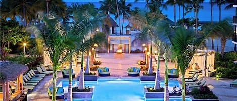 2 outdoor pools, open 7 AM to 7 PM, pool cabanas (surcharge)
