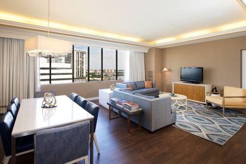 Room, 2 Double Beds, Executive Level | Living area | 55-inch LCD TV with cable channels, TV