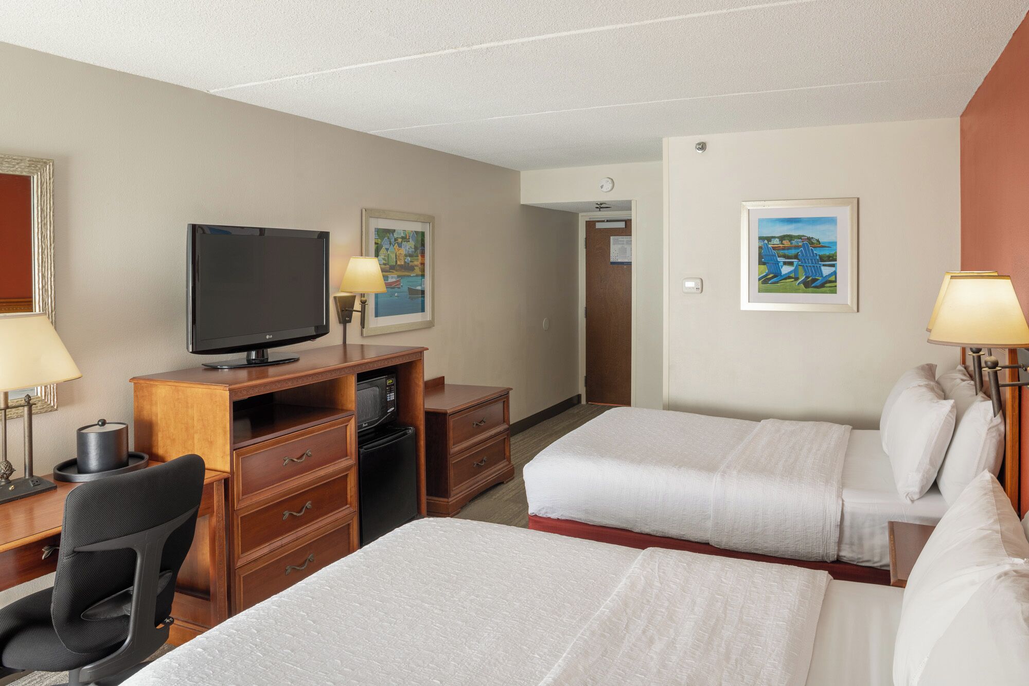 standard room, 2 queen beds | in-room safe, desk, laptop workspace, iron/ironing board