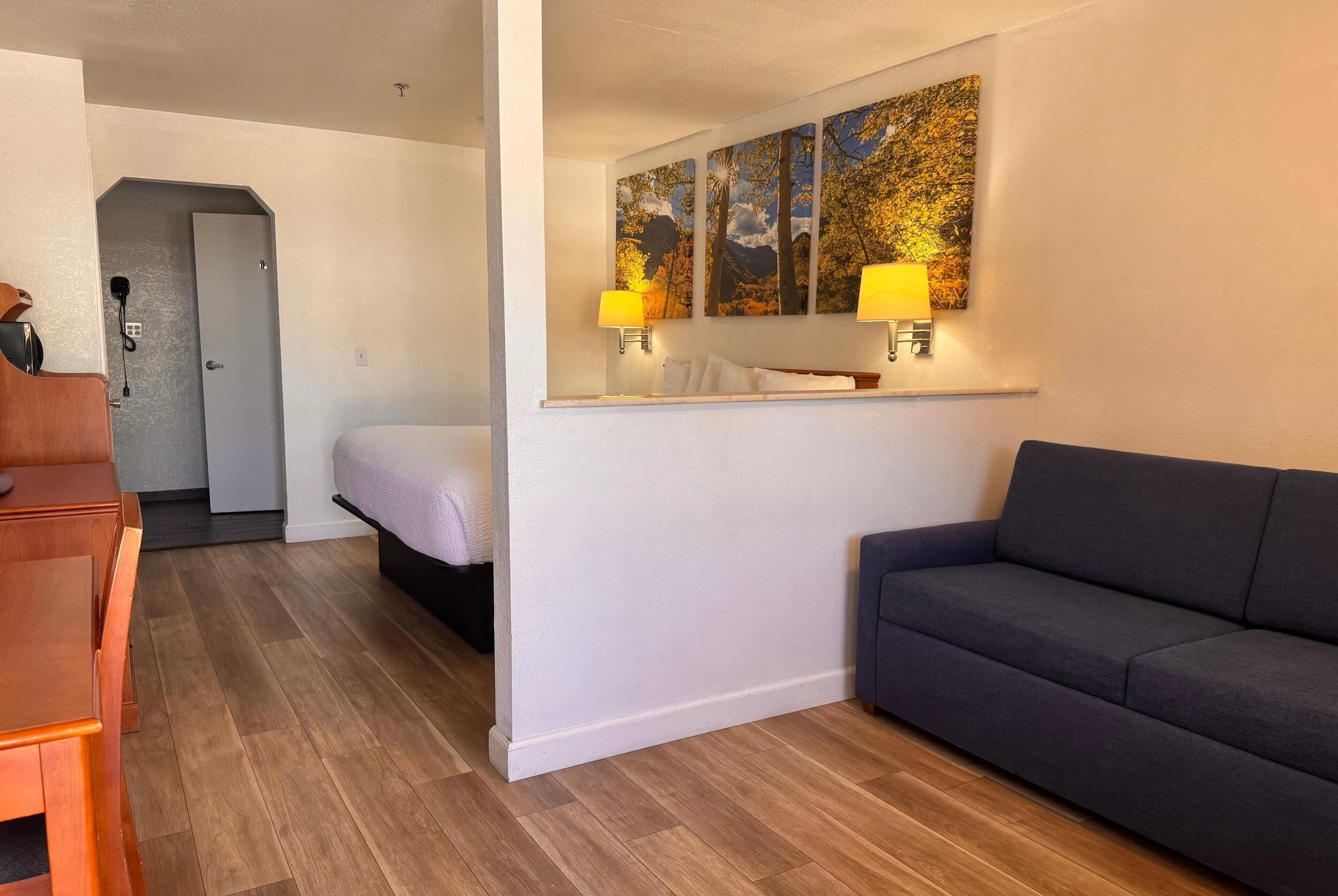 Studio Suite, 1 Queen Bed with Sofa bed, Non Smoking | Desk, laptop workspace, blackout drapes, iron/ironing board