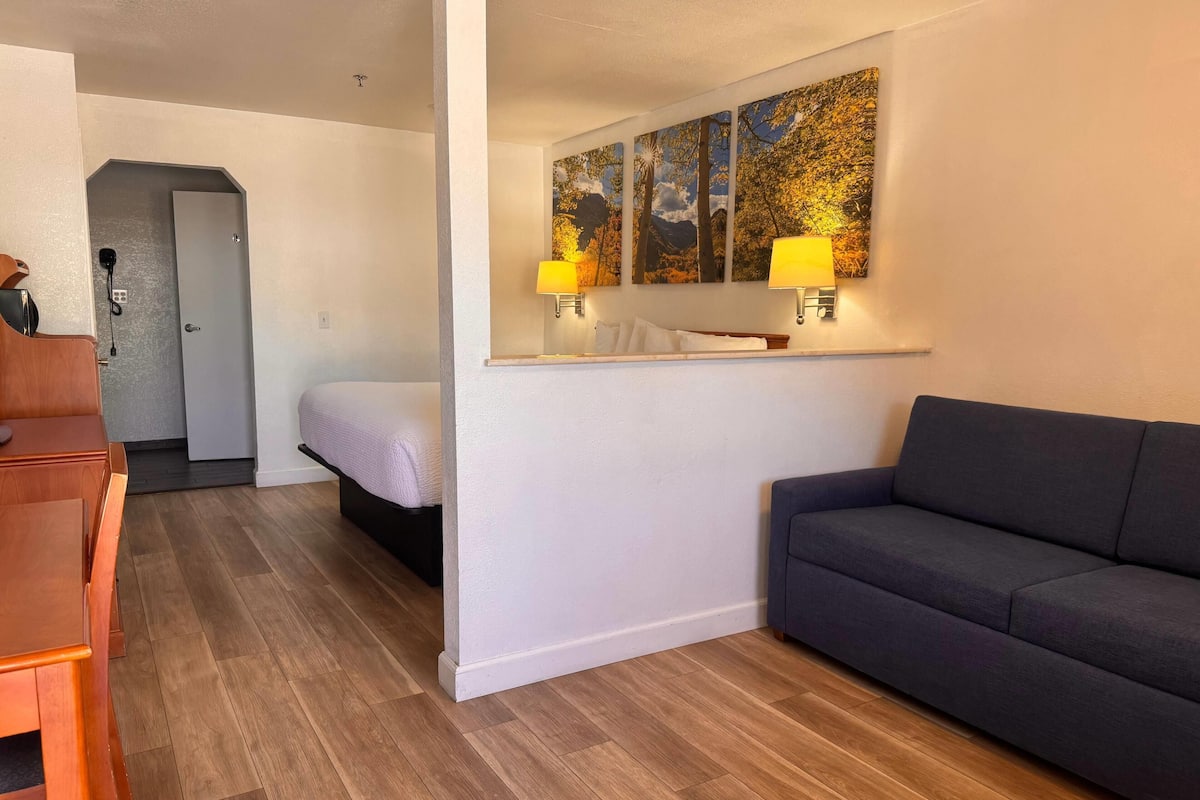 Studiosviitti, 1 keskisuuri parisänky ja vuodesohva, tupakointi kielletty | Työpöytä, kannettavalle tietokoneelle sopiva työtila, pimennysverhot