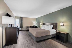 Premium bedding, down comforters, desk, laptop workspace