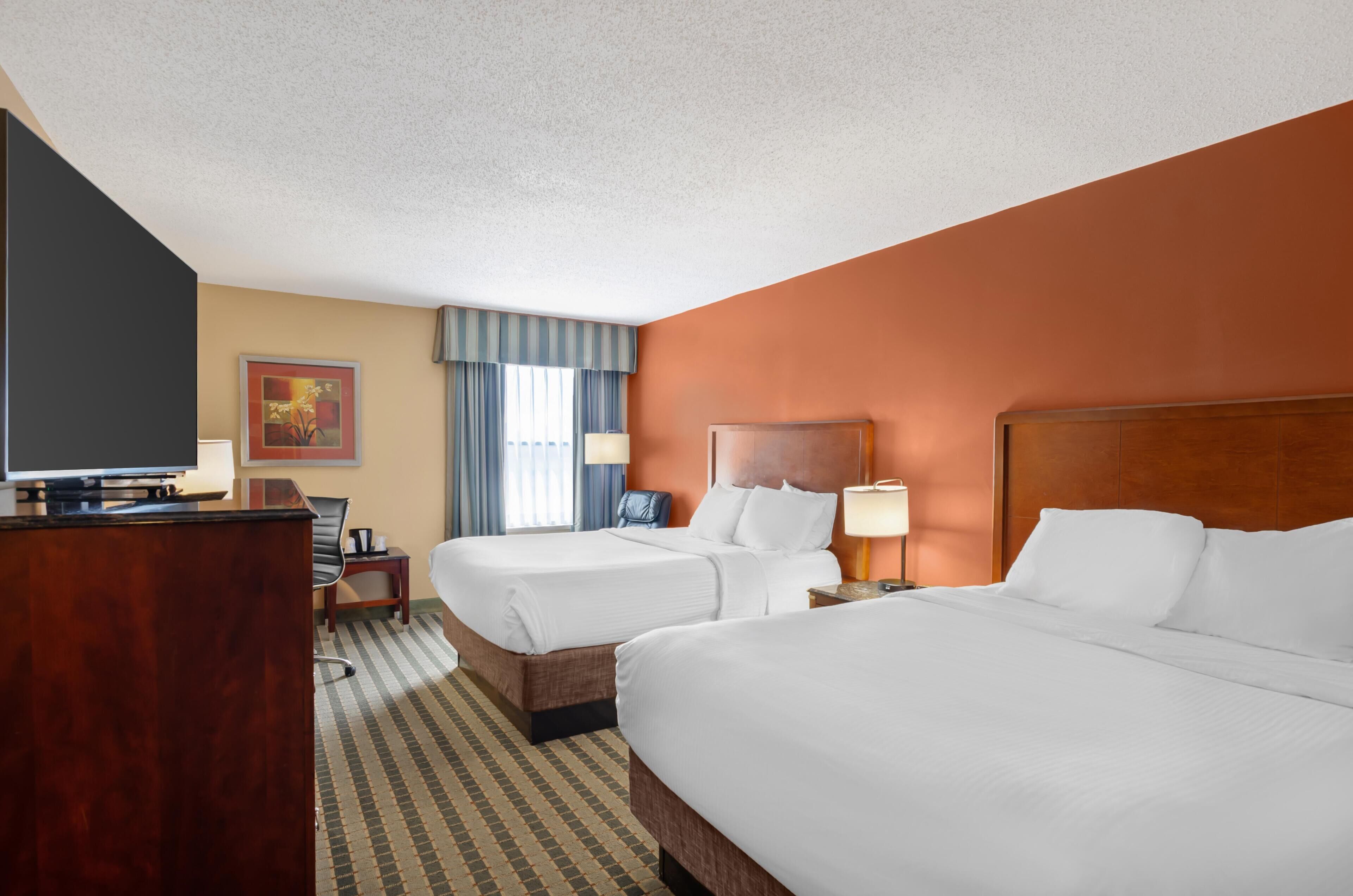 Standard Room, 2 Queen Beds, Non Smoking | In-room safe, desk, laptop workspace, blackout drapes