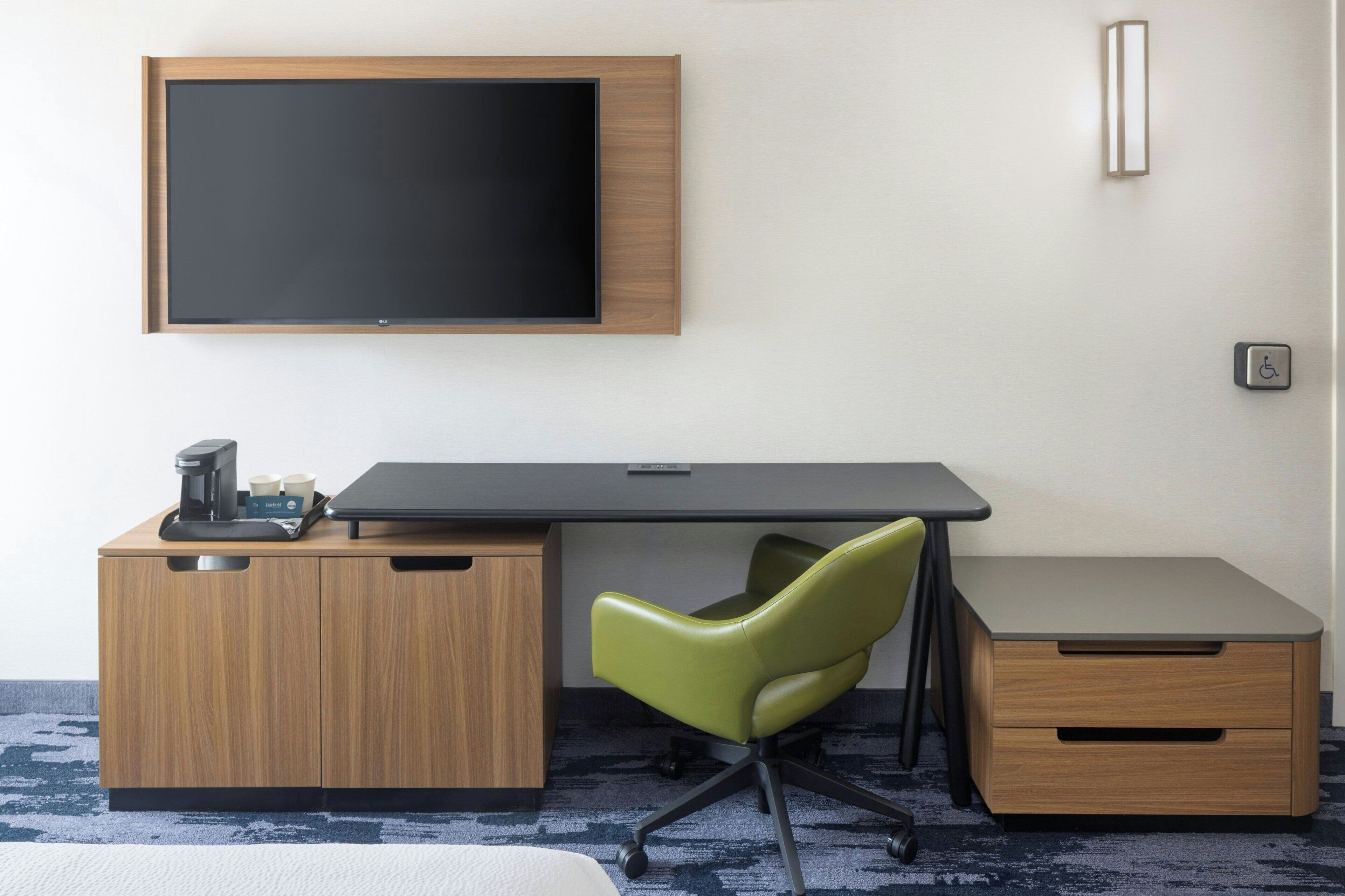 down duvets, desk, blackout curtains, iron/ironing board