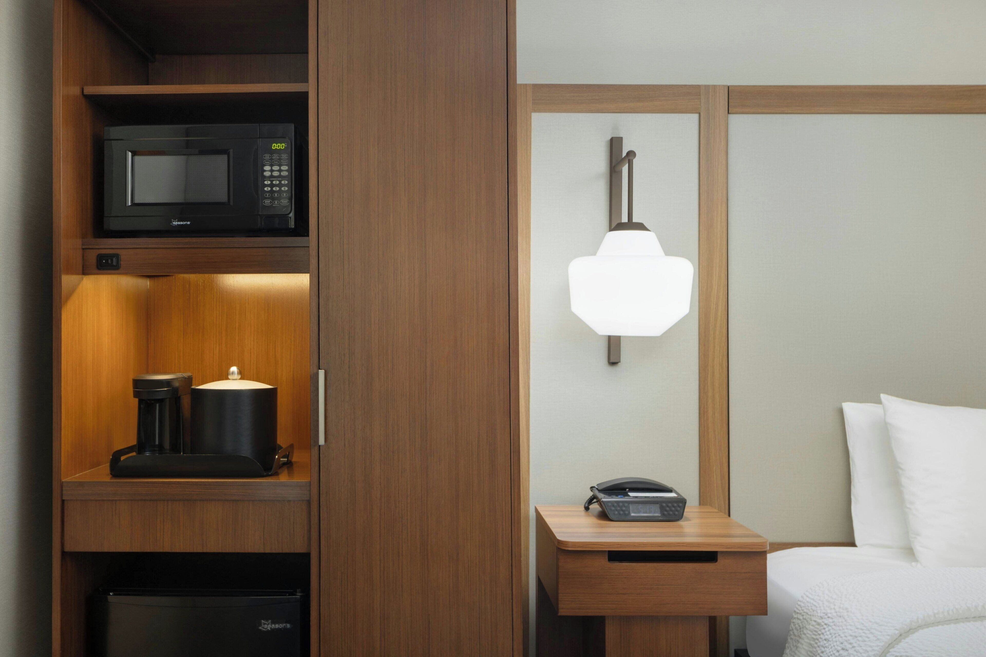 down duvets, desk, blackout curtains, iron/ironing board