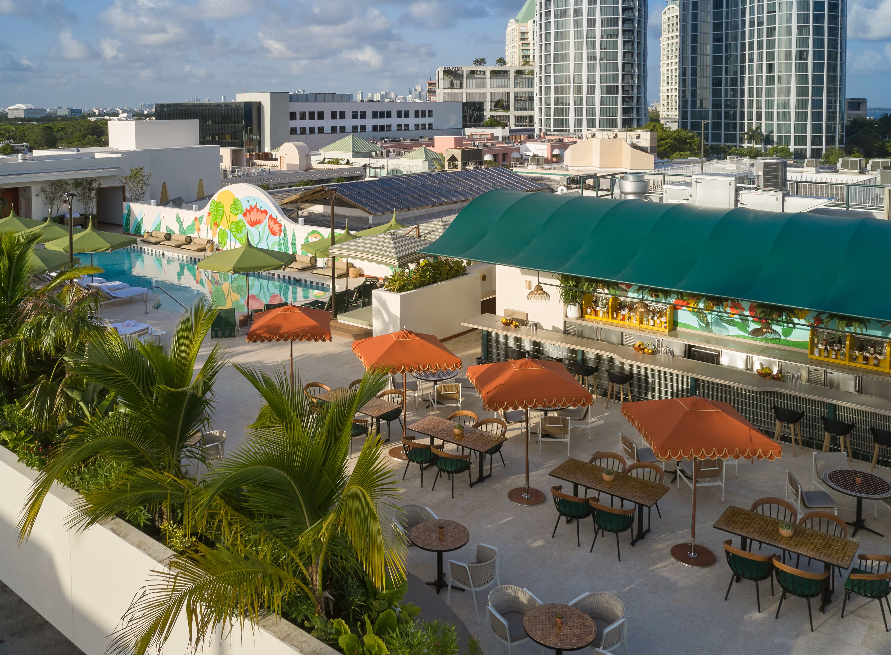 rooftop bar, poolside views, open daily