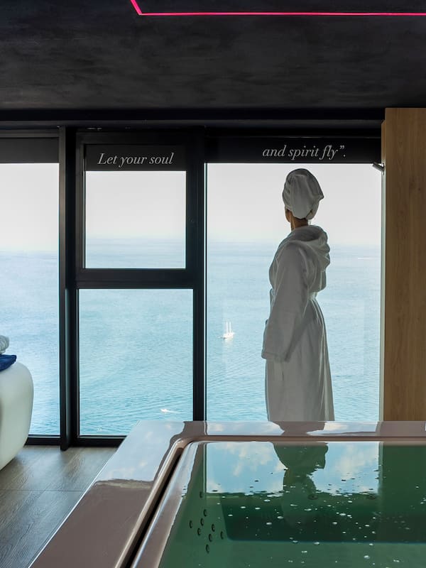 Outdoor treatment areas, sauna, hot tub, steam room, body treatments