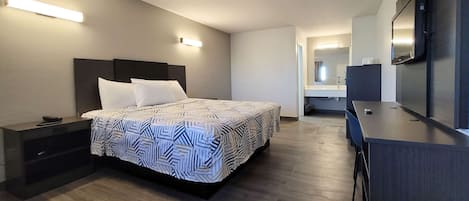 Escritorio, wifi gratis, ropa de cama y acceso para silla de ruedas 