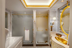 Royal Superior Room - Afternoon Tea | Bathroom | Deep soaking tub, hydromassage showerhead, free toiletries, hair dryer