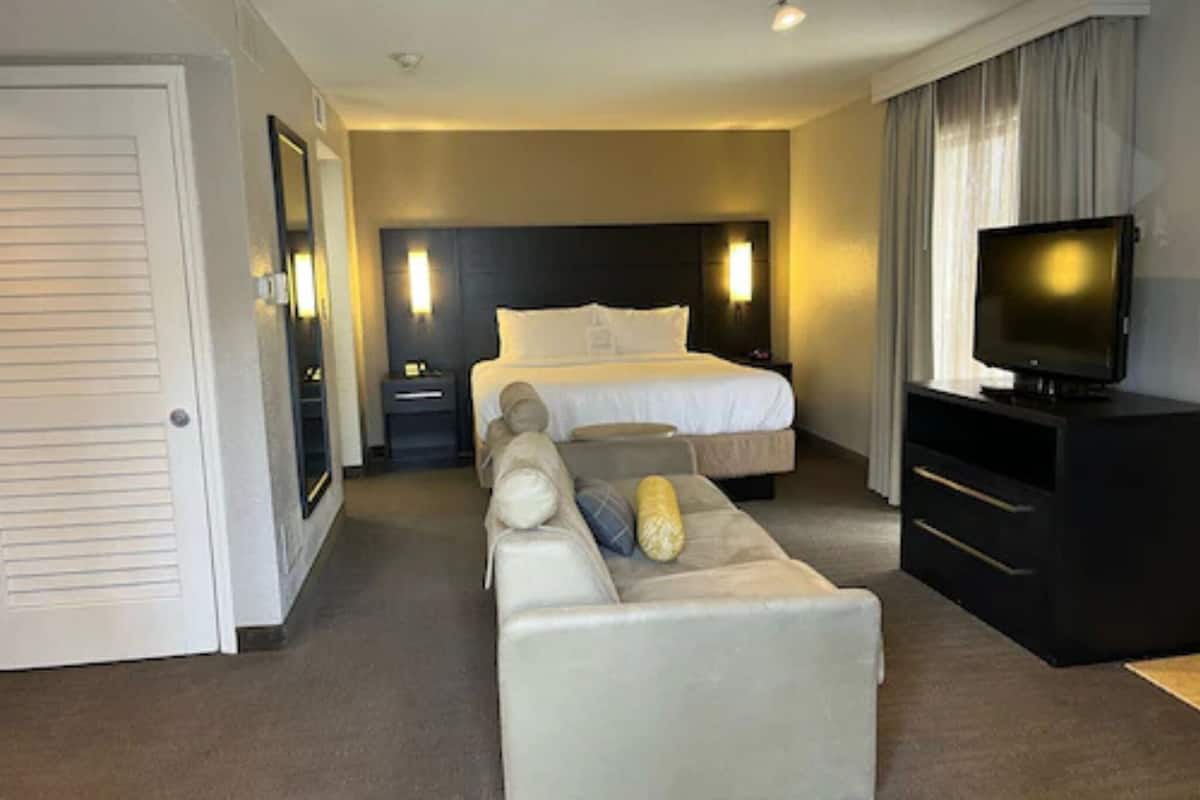 Studio, 1 King Bed with Sofa bed (Mobility/Hearing Accessible, Tub) | Individually furnished, desk, laptop workspace, iron/ironing board