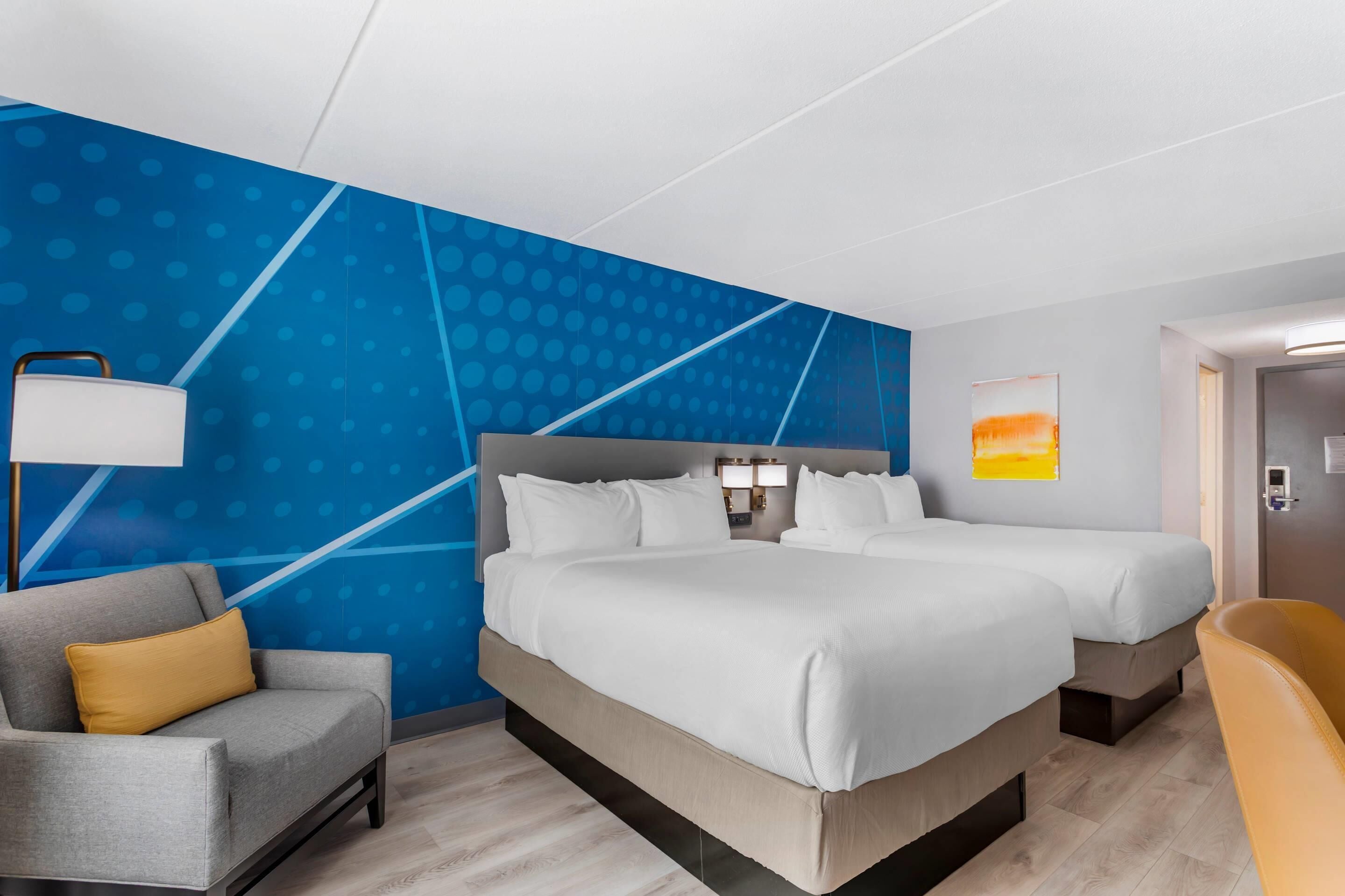 down duvets, desk, blackout curtains, iron/ironing board