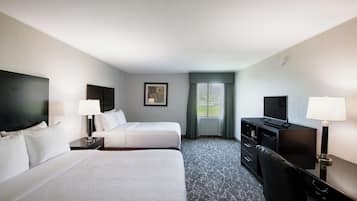 Double Room 2 Double Beds | Desk, laptop workspace, blackout curtains, iron/ironing board