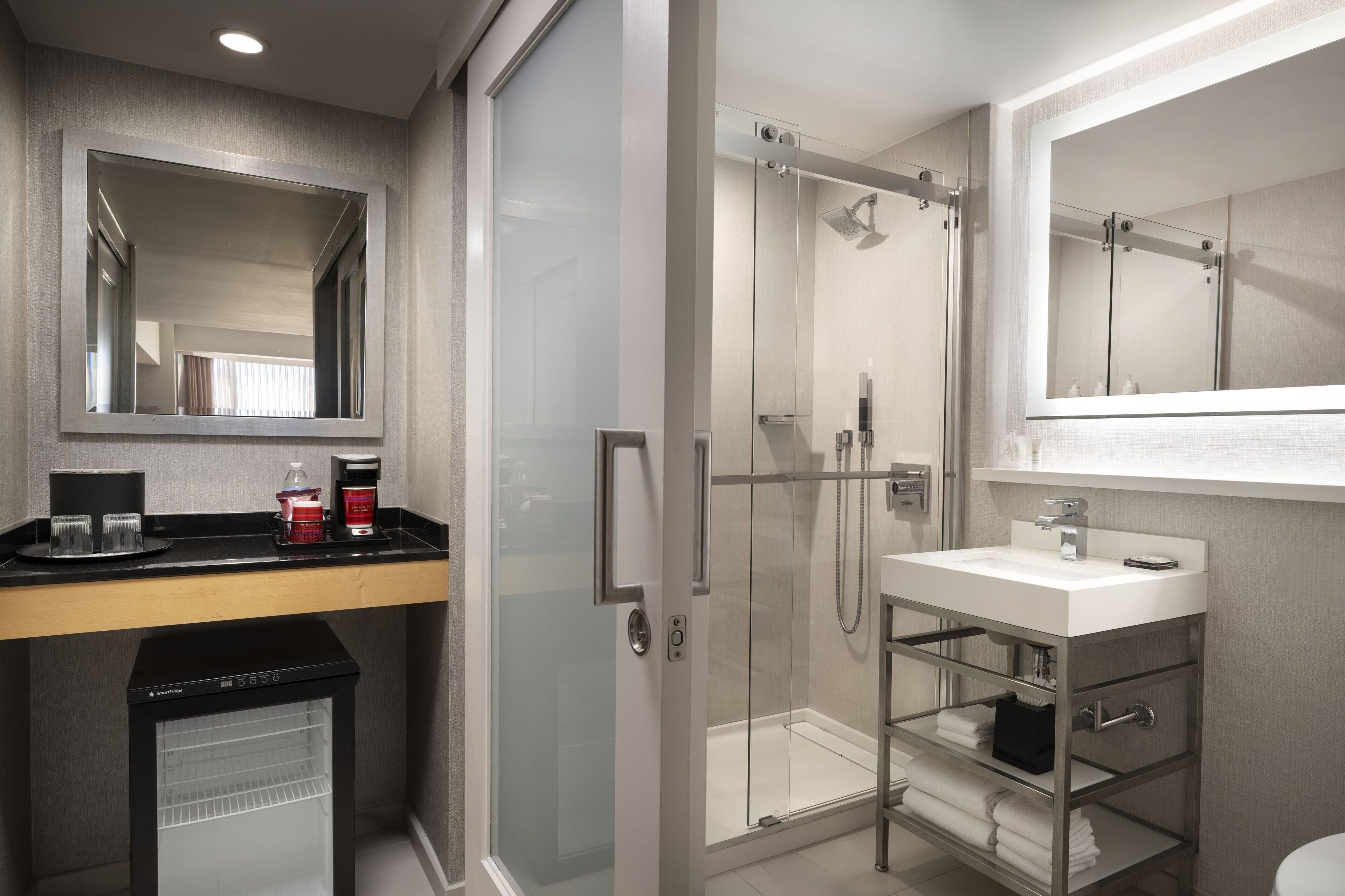 junior suite, 2 double beds | bathroom | designer toiletries, hair dryer, towels, soap