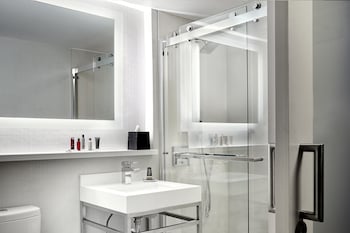 Designer toiletries, hair dryer, towels, soap at San Francisco Marriott Union Square